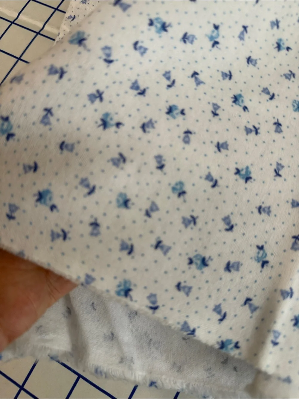 Blue White Tiny Floral Cotton Flannel Fabric Ditsy Print 2 Yards x 44